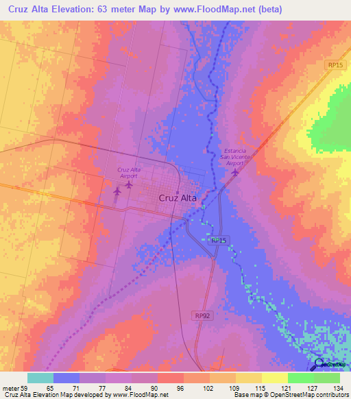 Cruz Alta,Argentina Elevation Map