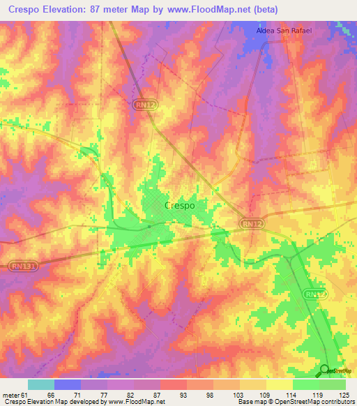 Crespo,Argentina Elevation Map