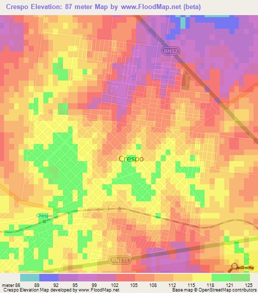 Crespo,Argentina Elevation Map