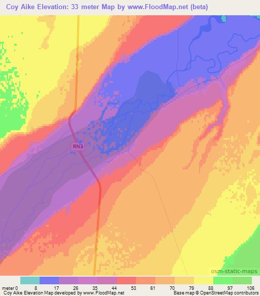 Coy Aike,Argentina Elevation Map