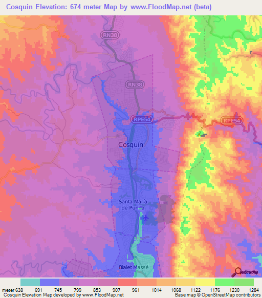 Cosquin,Argentina Elevation Map