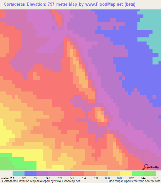 Cortaderas,Argentina Elevation Map