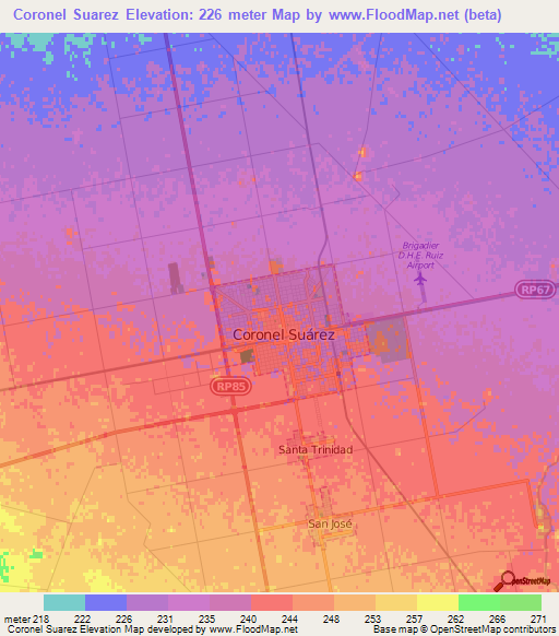 Coronel Suarez,Argentina Elevation Map