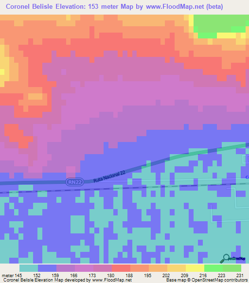 Coronel Belisle,Argentina Elevation Map