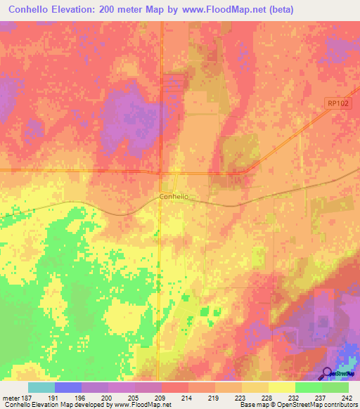 Conhello,Argentina Elevation Map