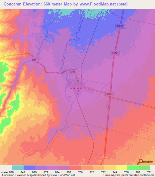 Concaran,Argentina Elevation Map