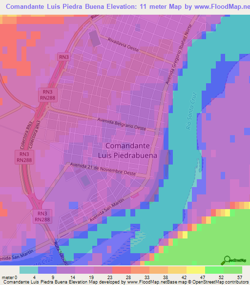 Comandante Luis Piedra Buena,Argentina Elevation Map