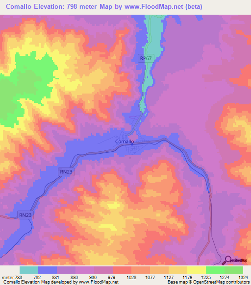 Comallo,Argentina Elevation Map