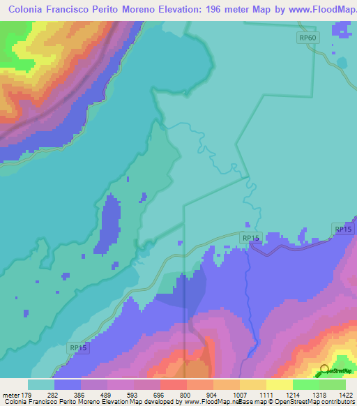 Colonia Francisco Perito Moreno,Argentina Elevation Map