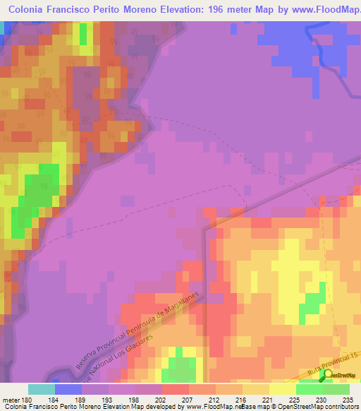 Colonia Francisco Perito Moreno,Argentina Elevation Map