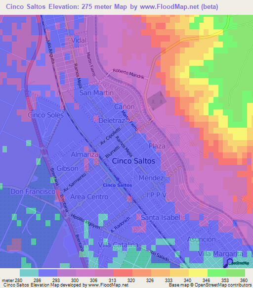 Cinco Saltos,Argentina Elevation Map