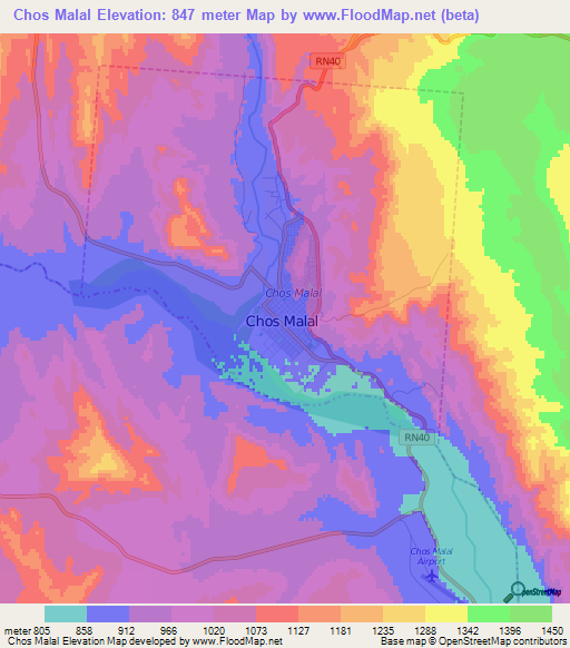 Chos Malal,Argentina Elevation Map