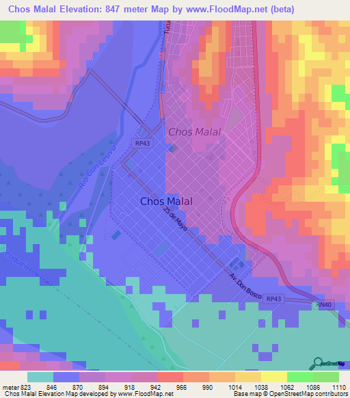 Chos Malal,Argentina Elevation Map