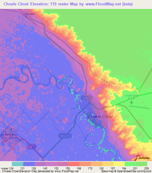 Choele Choel,Argentina Elevation Map