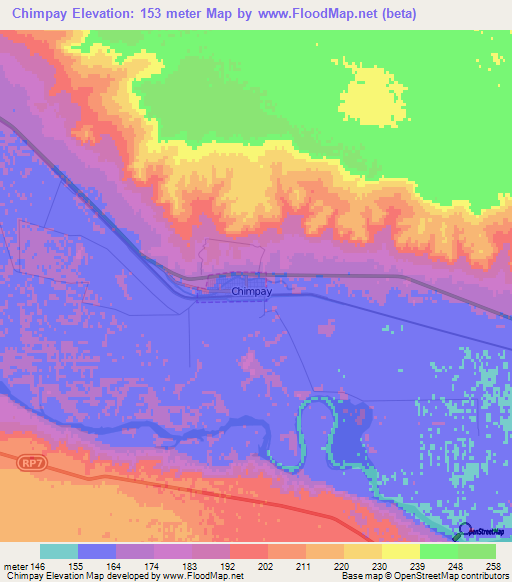 Chimpay,Argentina Elevation Map