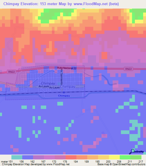 Chimpay,Argentina Elevation Map