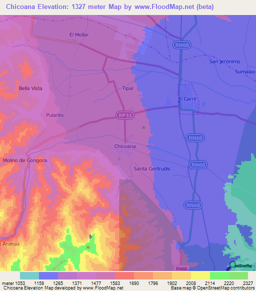 Chicoana,Argentina Elevation Map