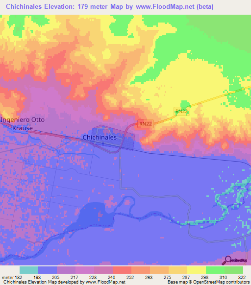 Chichinales,Argentina Elevation Map
