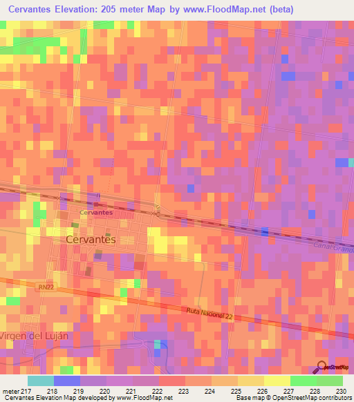 Cervantes,Argentina Elevation Map