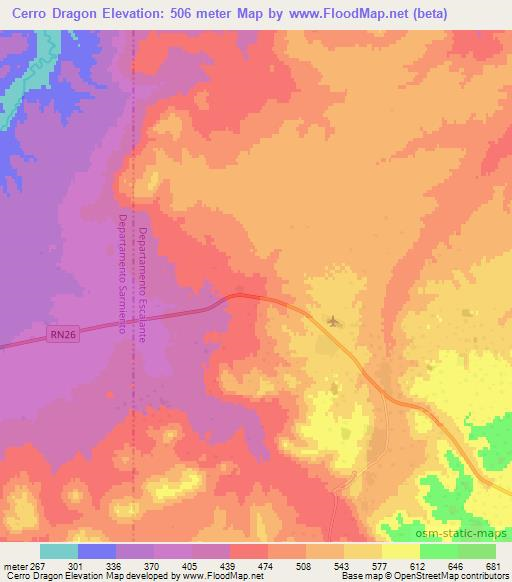 Cerro Dragon,Argentina Elevation Map