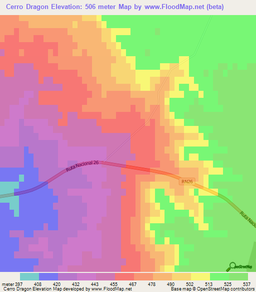 Cerro Dragon,Argentina Elevation Map