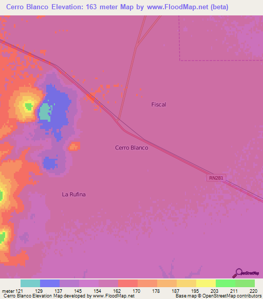Cerro Blanco,Argentina Elevation Map