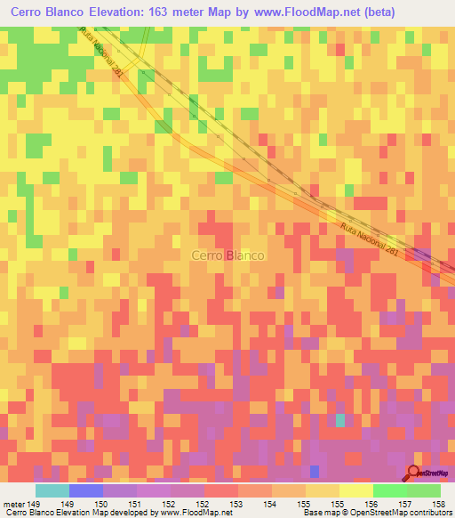 Cerro Blanco,Argentina Elevation Map