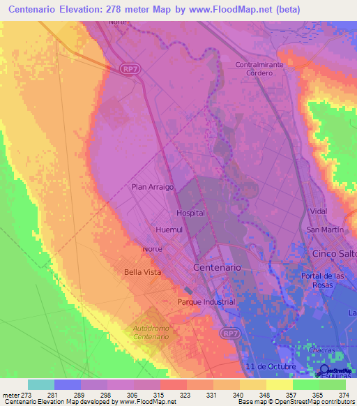 Centenario,Argentina Elevation Map