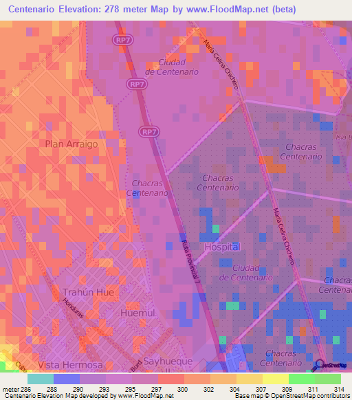 Centenario,Argentina Elevation Map