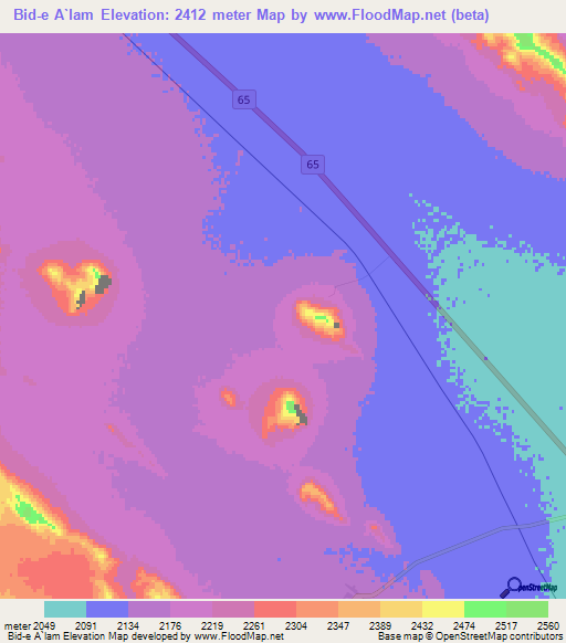 Bid-e A`lam,Iran Elevation Map