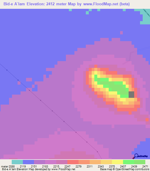 Bid-e A`lam,Iran Elevation Map