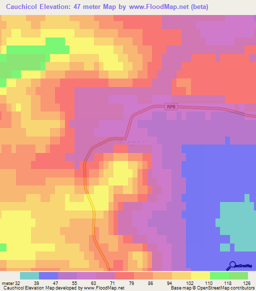 Cauchicol,Argentina Elevation Map