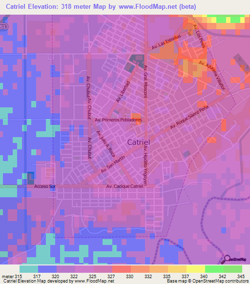 Catriel,Argentina Elevation Map