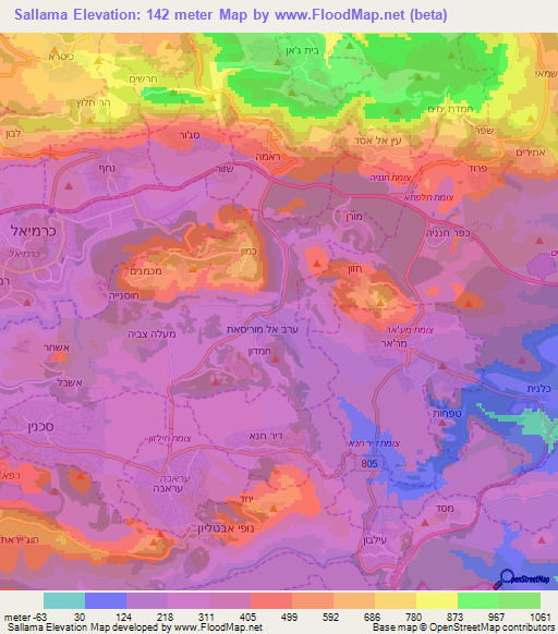 Sallama,Israel Elevation Map