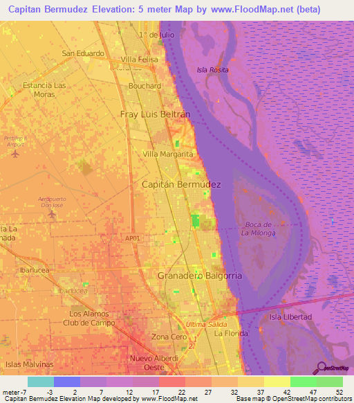 Capitan Bermudez,Argentina Elevation Map