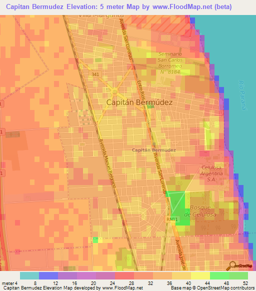 Capitan Bermudez,Argentina Elevation Map