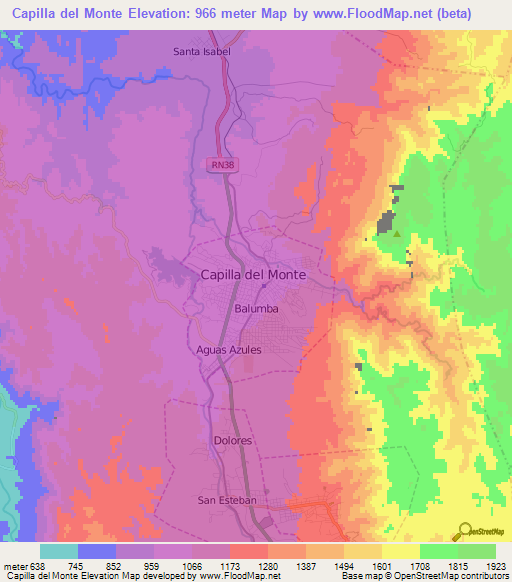 Capilla del Monte,Argentina Elevation Map