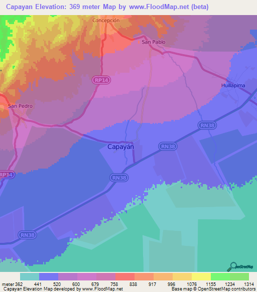 Capayan,Argentina Elevation Map