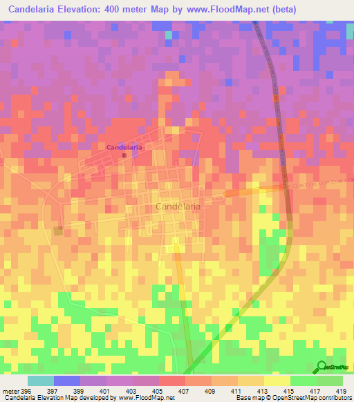 Candelaria,Argentina Elevation Map