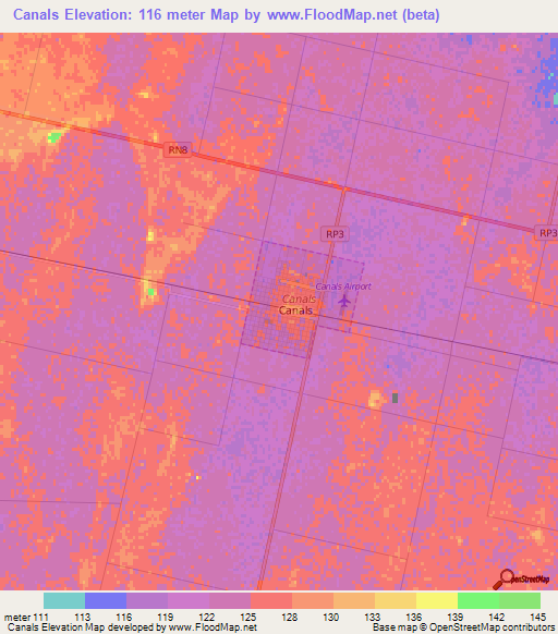 Canals,Argentina Elevation Map