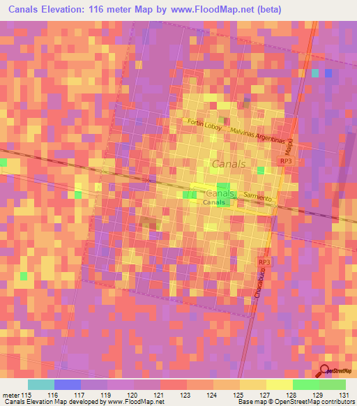 Canals,Argentina Elevation Map