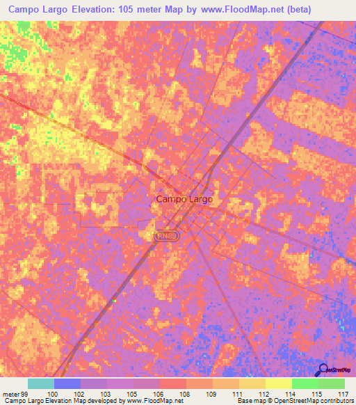 Campo Largo,Argentina Elevation Map