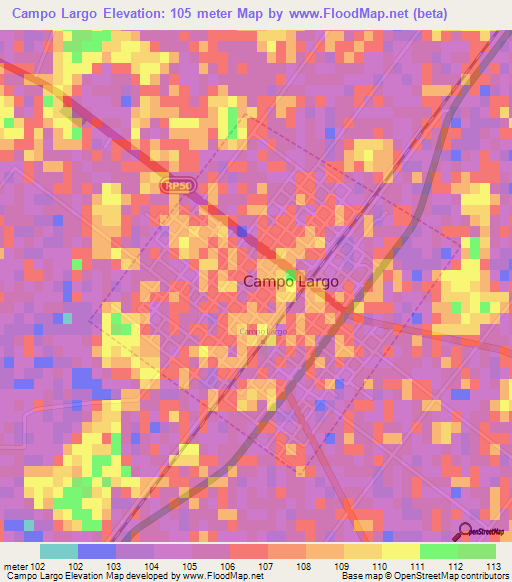 Campo Largo,Argentina Elevation Map