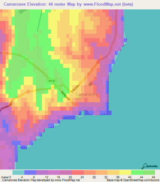 Camarones,Argentina Elevation Map