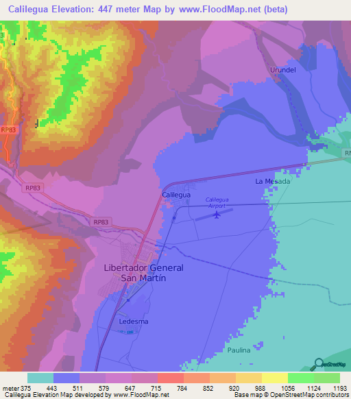 Calilegua,Argentina Elevation Map