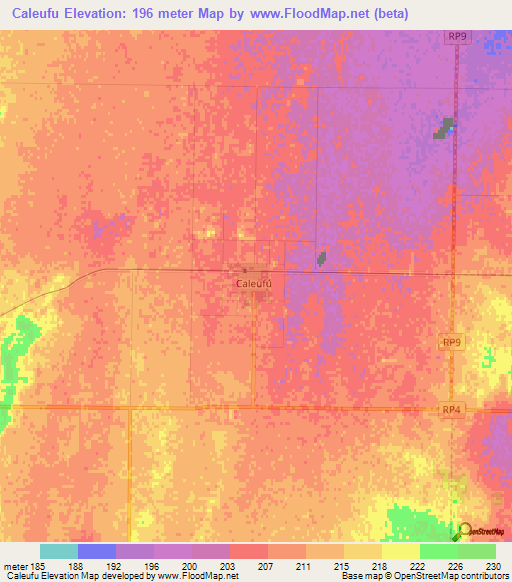 Caleufu,Argentina Elevation Map