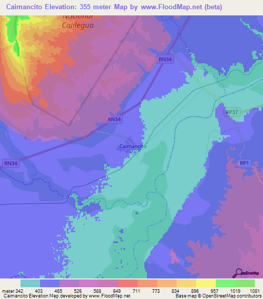 Caimancito,Argentina Elevation Map