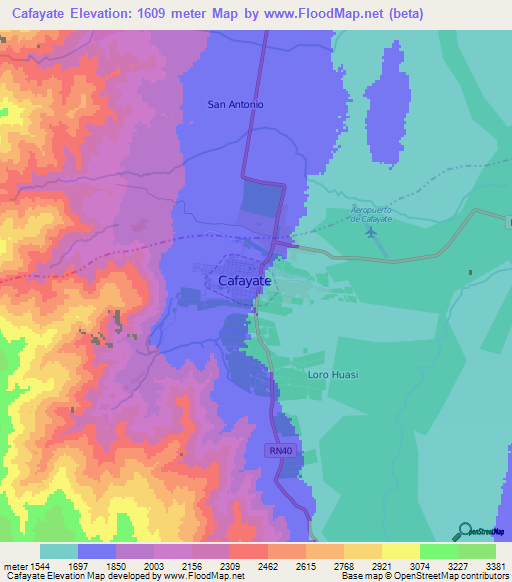 Cafayate,Argentina Elevation Map