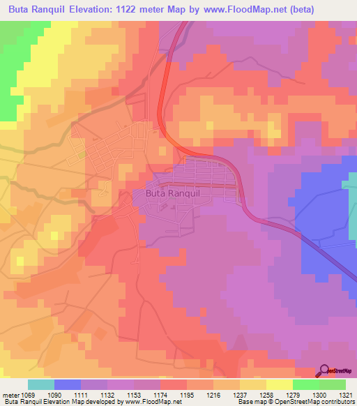 Buta Ranquil,Argentina Elevation Map