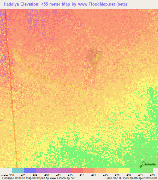 Hadalya,Sudan Elevation Map